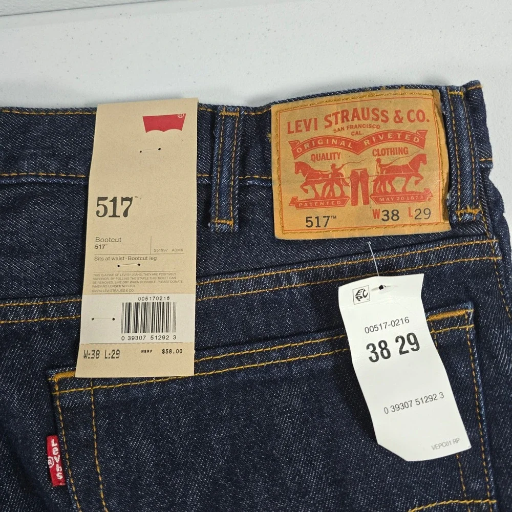 NWT Levis 517 Mens Bootcut Jeans‎ Rigid Indigo Dark Wash Denim 38x29 fit 38x28
